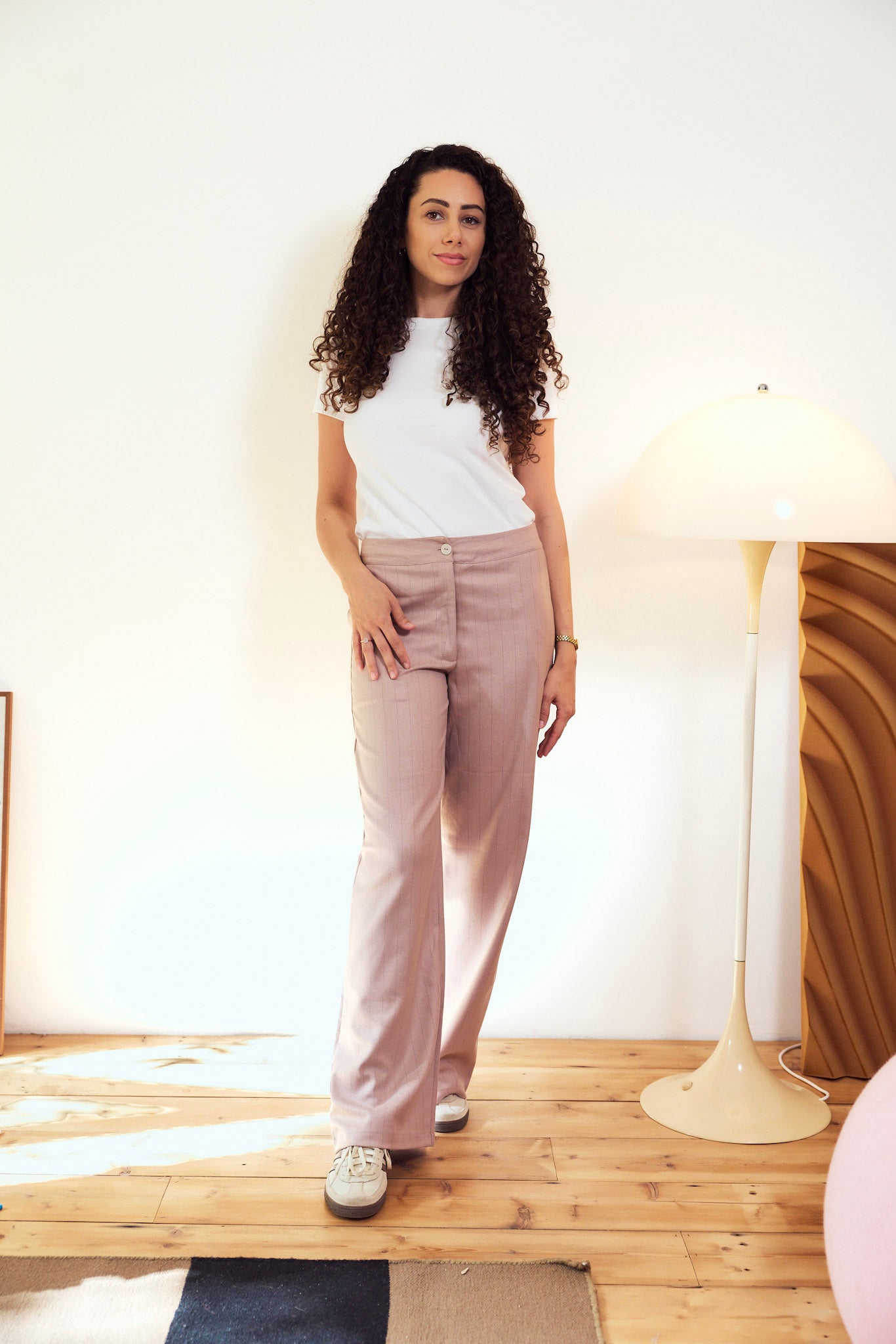 Women’s Pink Striped Cotton Pants – Soft Straight Leg Fit