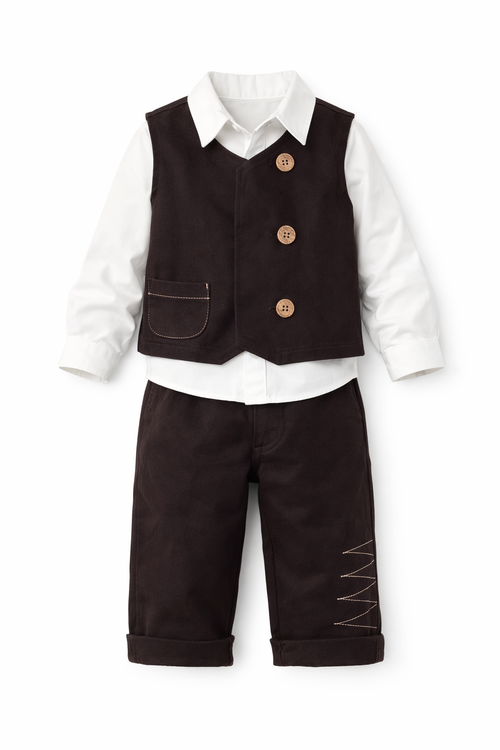 Brown Cotton Pants Set